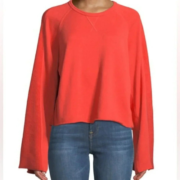 [S]7 For All Mankind Crewneck Flare-Sleeve Crop French Terry Sweatshirt- NWOT - Picture 2 of 12